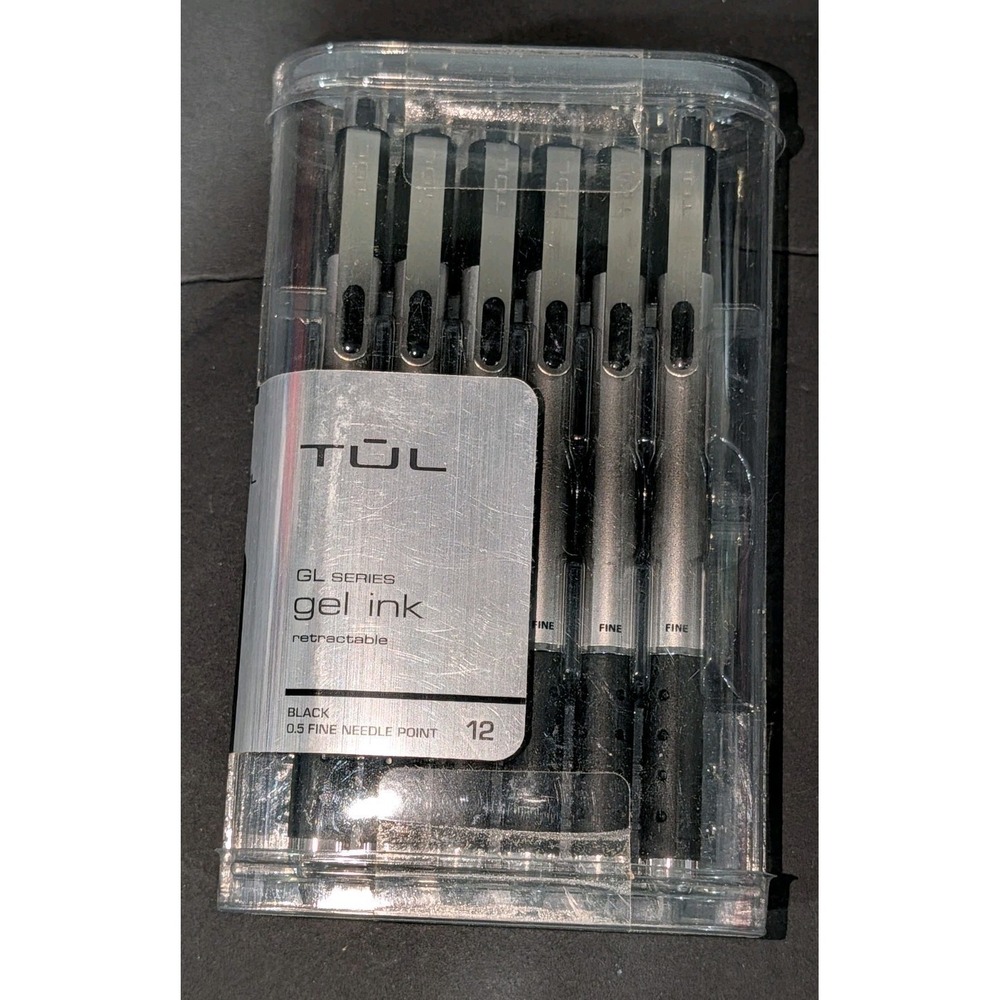 TUL GL Series Retractable Gel Ink Pens Fine Needle Point 0.5mm Black 12 Pack NEW